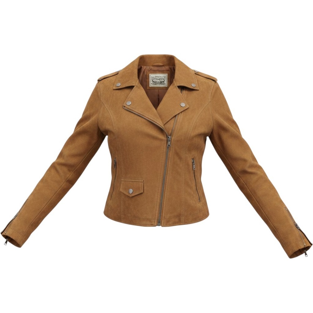 Levi's Womens Tan Faux Suede Moto Biker Jacket Zip Medium